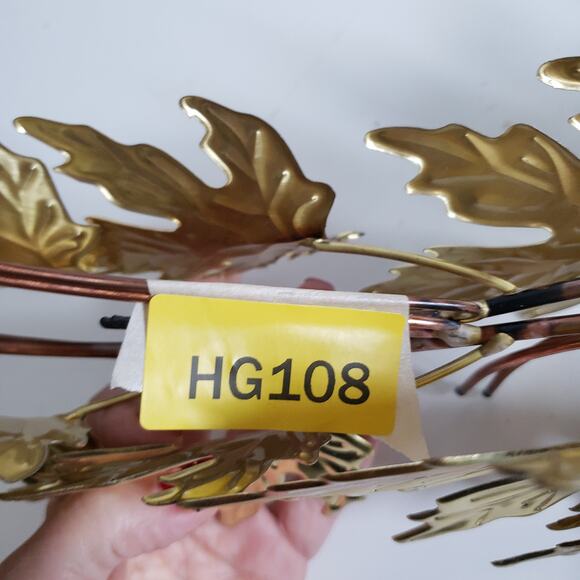 Vintage MCM Gold Metal Candle Holder Wall Scones Leaf Fall Wall Hanging Set Of 2 - Picture 12 of 12